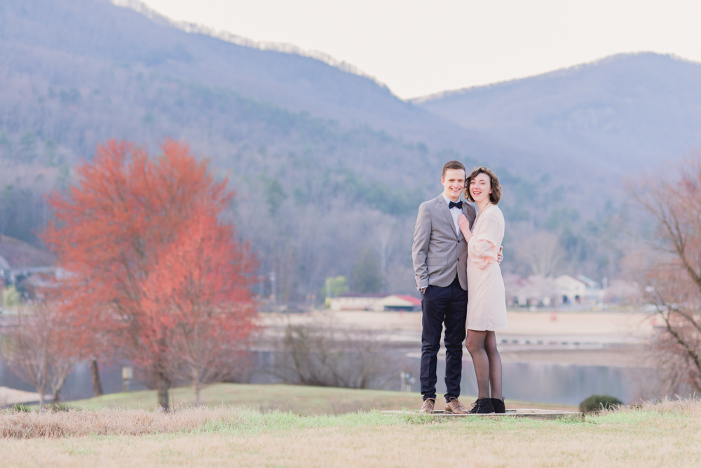 Lake Lure Engagement Photo with Mountains