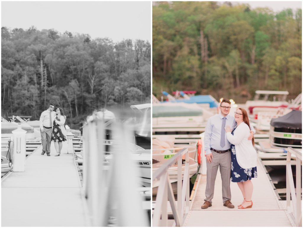 nautical engagement photo by lake lure on dock by coley k photography asheville wedding photographer