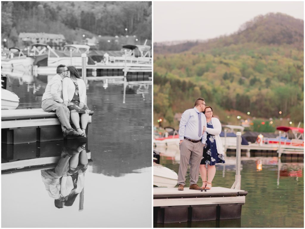 engagement photos on the dock at lake lure nc by coley k photography outside asheville