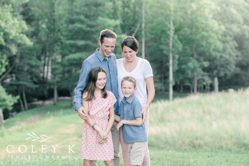 Candid Family Photo of 4 Light and Airy Photographer Asheville NC