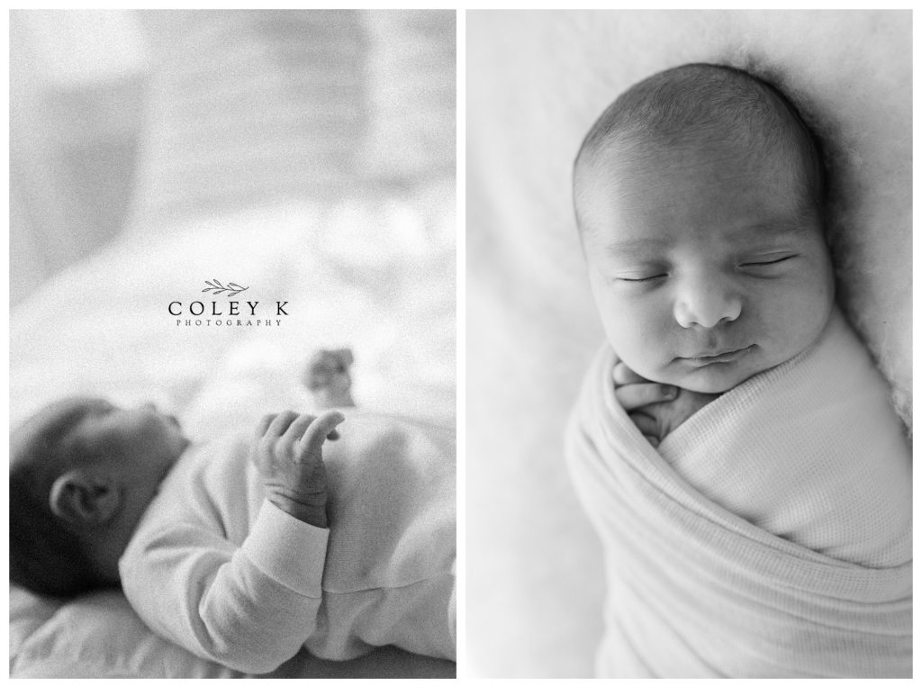 newborn on white comforter lifestyle newborn photography
