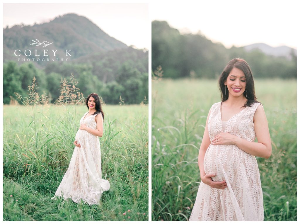 Maternity Photography in Flowing Lace Dress