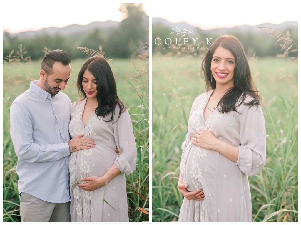 Husband and Wife Posing with Pregnant Belly