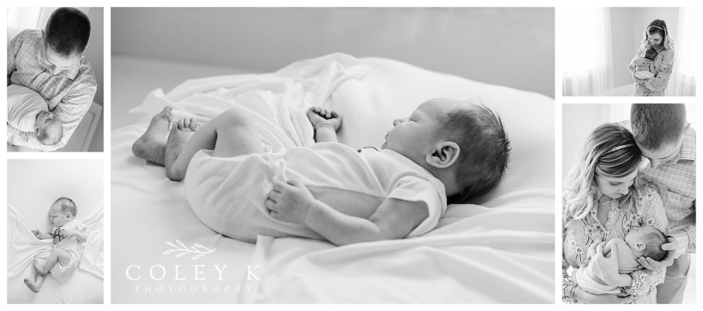 Asheville Studio Newborn Photographer Black and White baby on white blanket