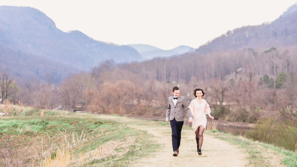 Lake Lure Engagement Photo with Mountains