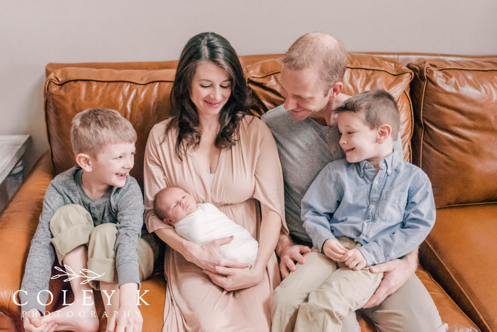 Family of 5 with newborn baby two boys and newborn girl