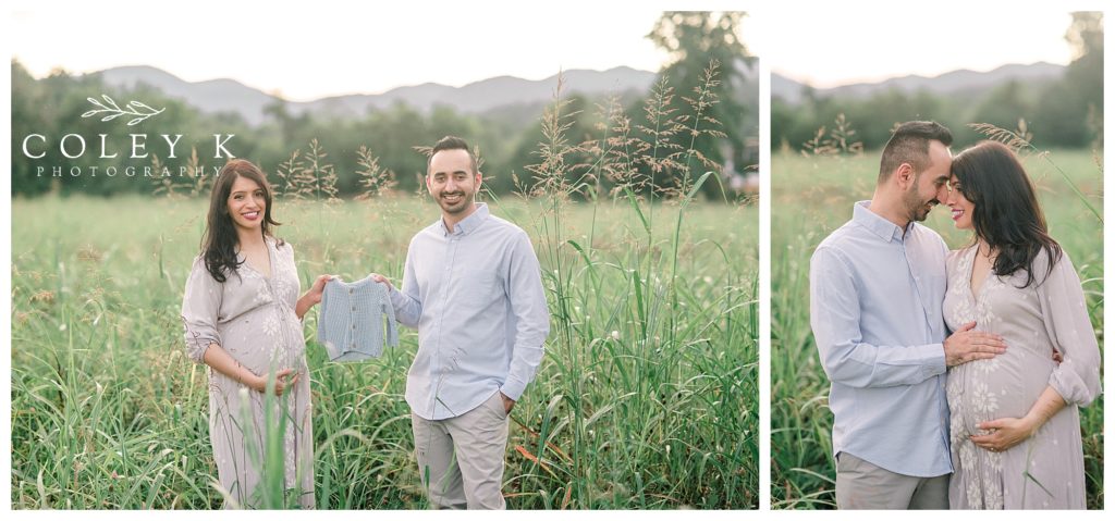 Couple Posing with Baby sweater Maternity Photos